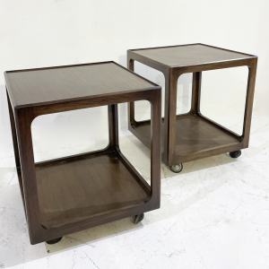 Mid-Century Pair of Side Tables with Wheels, Wood, 1960s