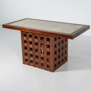 Mid-Century Modern Wooden and Travertine Table/Console, Italy, 1970s