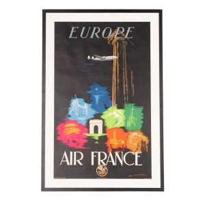 Vintage Framed Air France Europe Poster