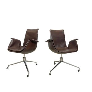Pair of Leather Swivel FK Armchairs by Preben Fabricius & Jorgen Kastholm