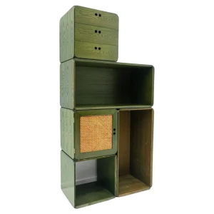Mid-Century Set of Modular Green Wooden Cubes by Derk Jan de Vries, 1960s