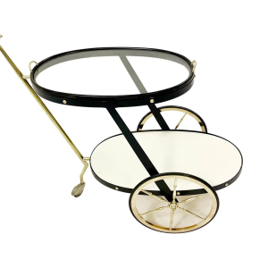 Mid-Century Brass Glass and Metal Trolley