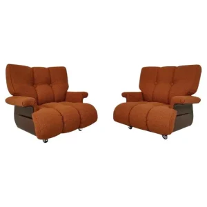 Pair of Italian Orange Mid Century Modern Armchairs