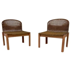 Pair of Italian Mid Century Rattan Armchairs