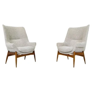 Pair of Mid Century Modern Armchairs by Julia Gaubek in Beige Boucle