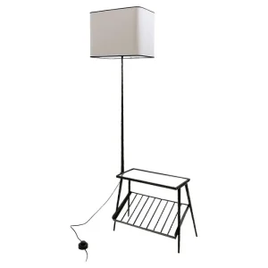 Mid Century Modern Wrought Iron Floor Lamp with Table/Magazine Rack