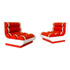 Pair of Red Italian Mid Century Modern Armchairs