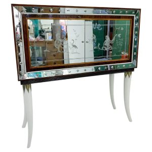 Italian Mid Century Mirrored Cocktail Cabinet in the Style of Borsani