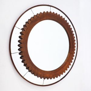 Mid Century Circular Walnut Wall Mirror By Fratelli Marelli