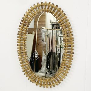 Mid Century Modern Oval Bamboo Mirror