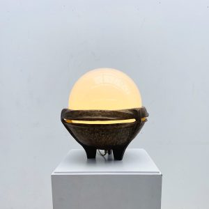 Mid Century Modern Bronze and Opaline Table Lamp