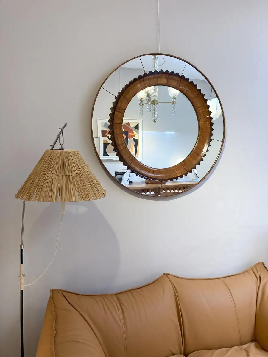 Mid-Century Modern Circular Walnut Wall Mirror by Fratelli Marelli, Italy, 1950s - Image 2