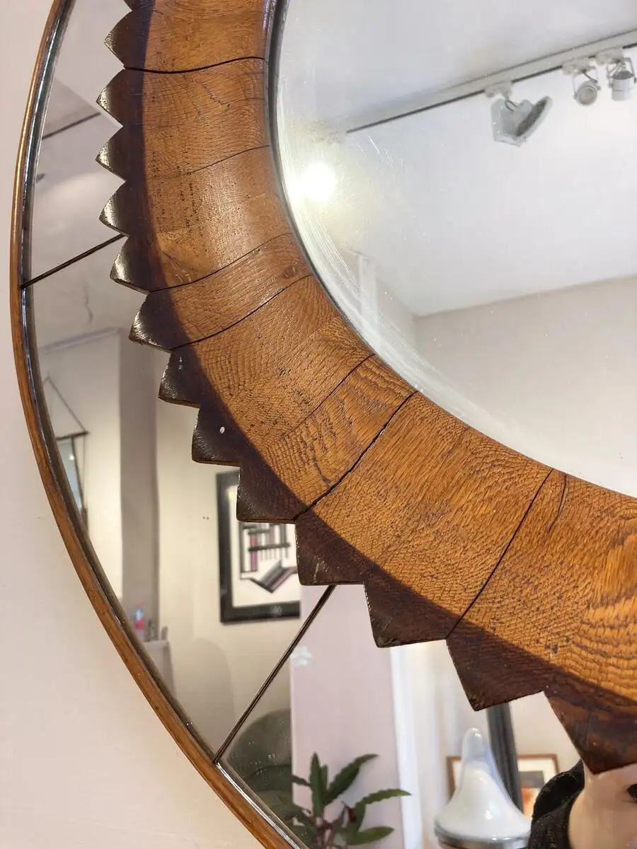 Mid-Century Modern Circular Walnut Wall Mirror by Fratelli Marelli, Italy, 1950s - Image 4