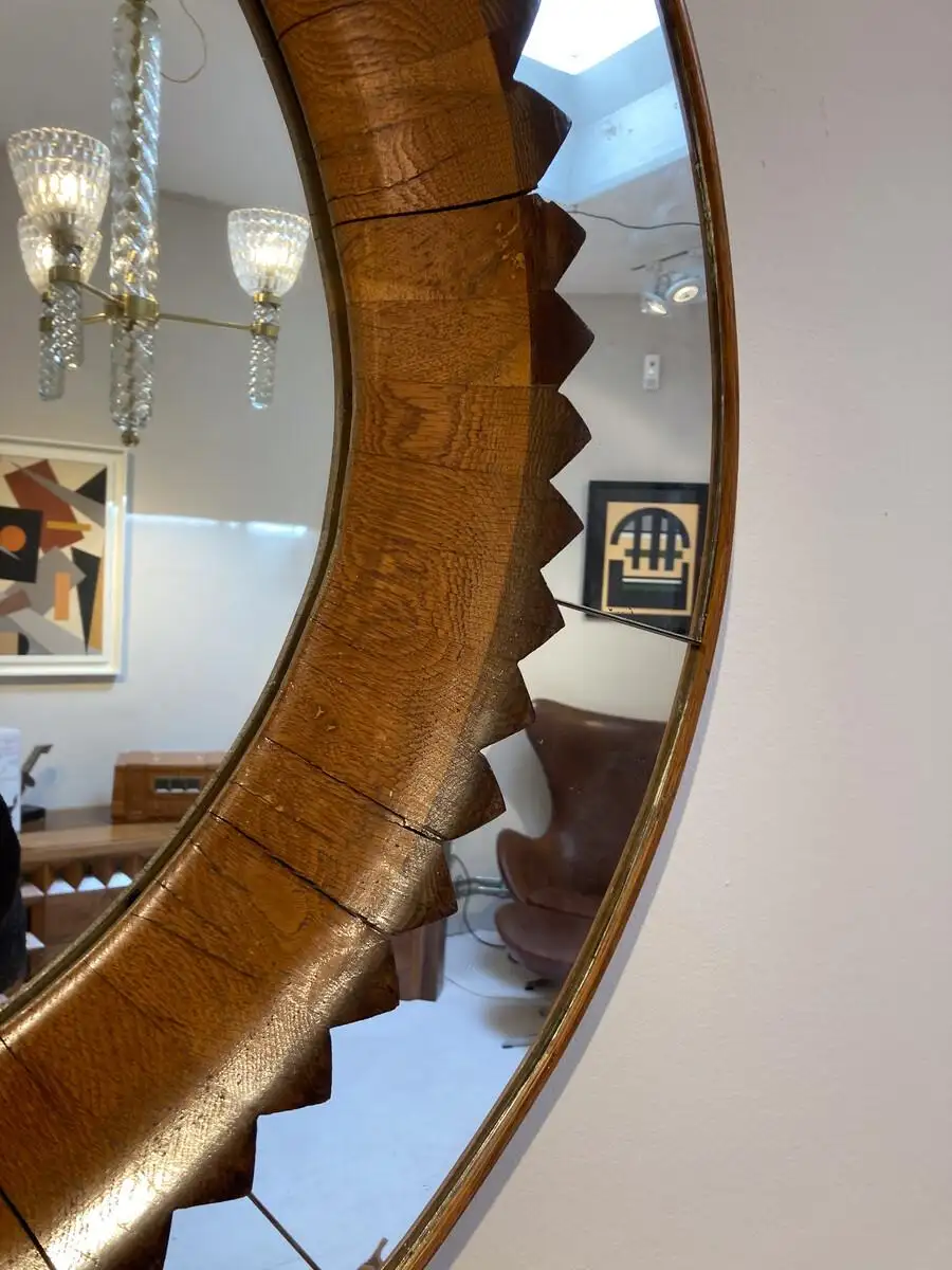 Mid-Century Modern Circular Walnut Wall Mirror by Fratelli Marelli, Italy, 1950s - Image 5
