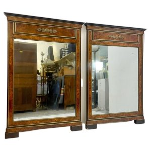 Pair of Mid Century Empire Mirrors in Burr Ash & Brass