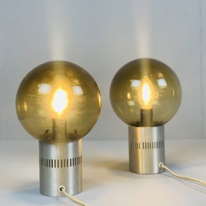 Pair of Mid Century Candle Lamps in Chrome and Smoked Glass