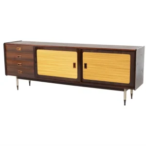 Mid-Century Modern Sideboard, Wood and Wicker, Italy