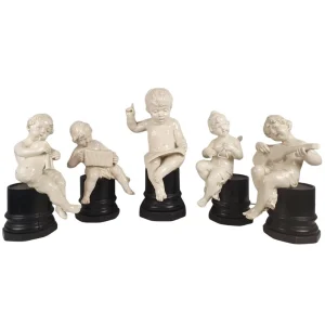 Group Of 5 Earthenware Musician Cherubs, Late 19th, Early 20th.