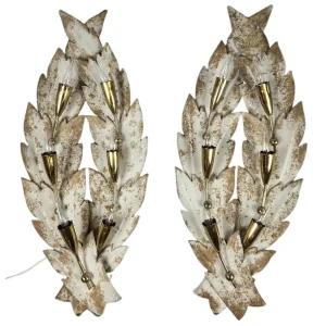 Pair Of Painted Sheet Metal And Brass Wall Lights, 20th Century