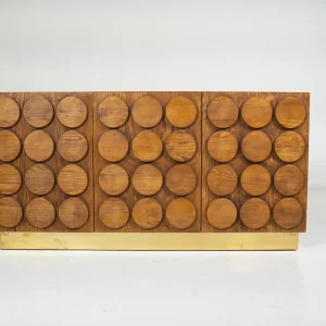 Contemporary Brutalist Wood and Brass Sideboard