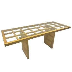 Mid-Century Dining Table, Wood with Glass Top, Italy, 1970s