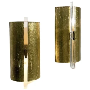 Contemporary Pair of Gold Wall Lights, Glass, Italy