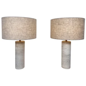 Pair of Contemporary Table Lamps, Travertine, Italy