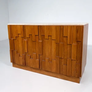Contemporary Italian Brutalist Sideboard with Travertine Top