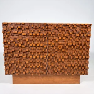 Sculptural Italian Brutalist Cabinet with Travertine Top