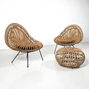 Pair of chairs with ottoman by Janine Abraham & Dirk Jan Rol for Rougier 1950s