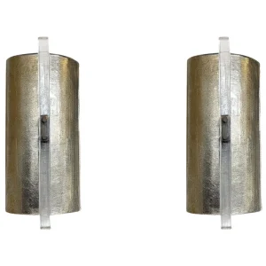 Contemporary Pair of Silver Wall Lights, Glass, Italy