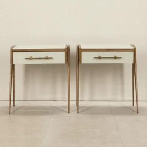 Pair of contemporary italian wood and white glass nightstands