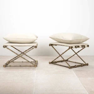 Pair of contemporary french brass faux bamboo stools