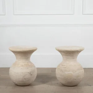 Pair of contemporary Italian travertine side tables