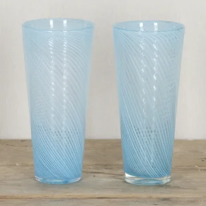 Pair of Contemporary Italian Venini style blue Murano glass vase