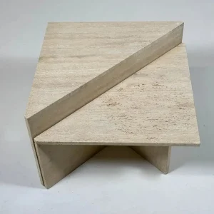 Pair of Low Triangular Travertine Tables Up & Up, 1970s