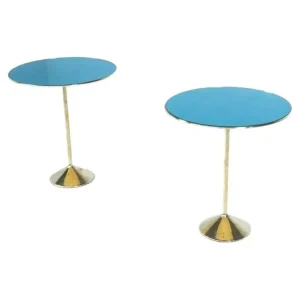 Pair of Side Tables Mod. T2 by Osvaldo Borsani, Brass and Glass, Italy, 1950s