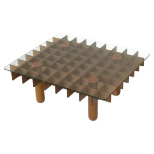 Mid-Century Wood and Glass Coffee Table in the style of Gianfranco Frattini
