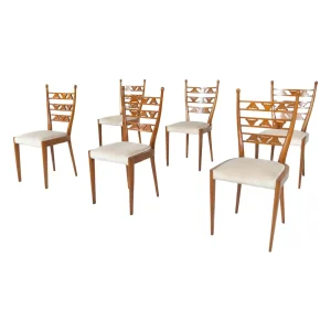 Set of 6 Chairs, Cherry Wood, Italy, 1940s