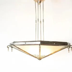 Large Art Deco Ceiling light, Glass and Metal, France, 1930s