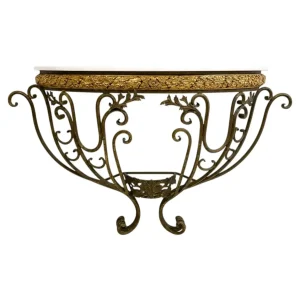 Half Moon Marble and Wrought Iron Console