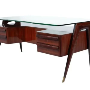 Mid-Century Modern Vittorio Dassi Desk, Wood and Glass, 1950s