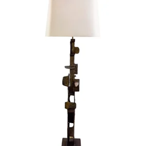 Brutalist bronze Floor Lamp with Incrusted Stones , 1970s