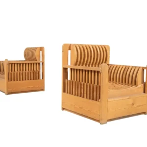 Pair of Armchairs from the " Mobili nella Valle" Series by Mario Ceroli for Poltronova, Italy, 1970s