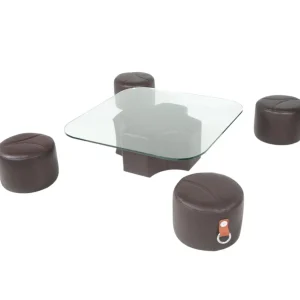 Coffee Table and 4 Stools by Guido Faleschini, Leather, 1970s