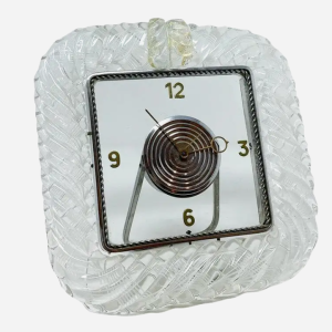 Mid-Century Modern Art Deco Table Clock, Murano Glass, 1950s