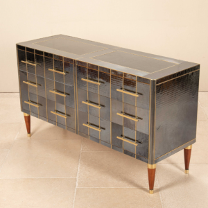 Italian Mid-Century Style Iridescent Blue Glass Chest of Drawers