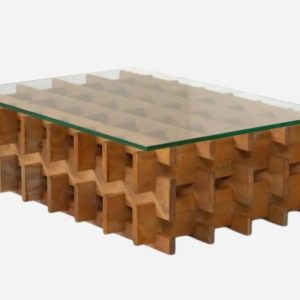 Mid-Century Italian Grid Coffee Table, Wood and Glass, 1960s