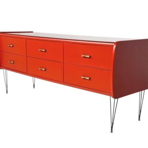 Red Wooden Chest of Drawers, Italy, 1970s